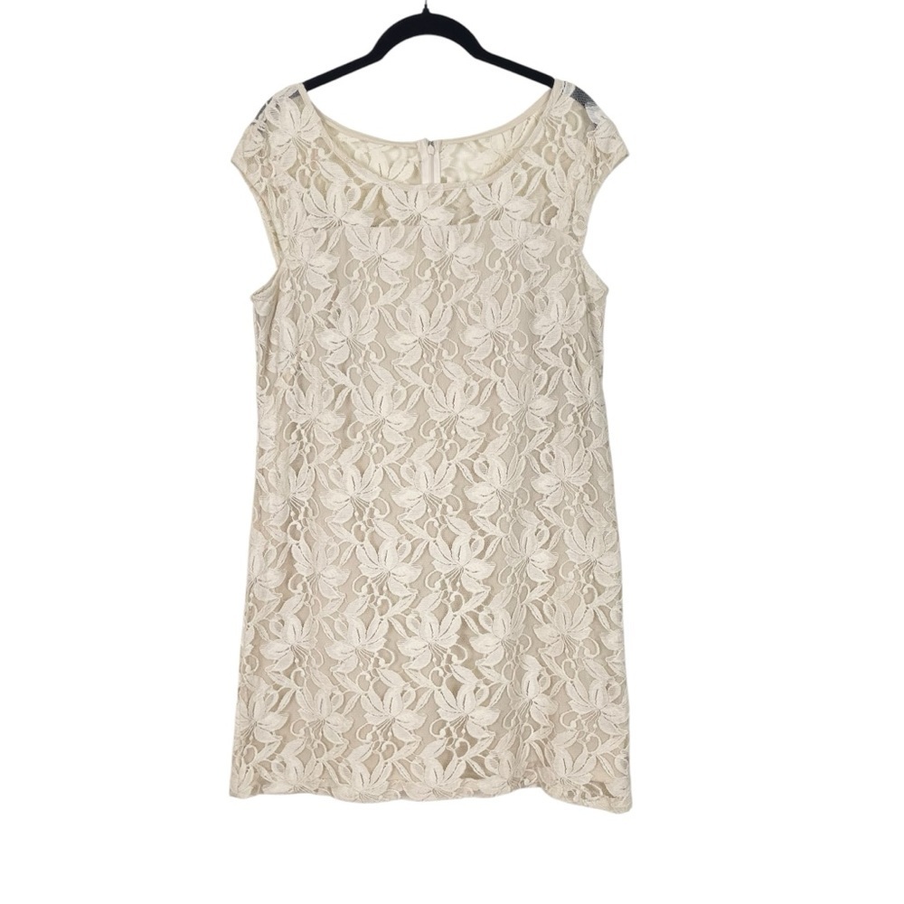 LC Lauren Conrad Cream Lace Short Shift Cocktail Dress Cap Sleeves Size 8